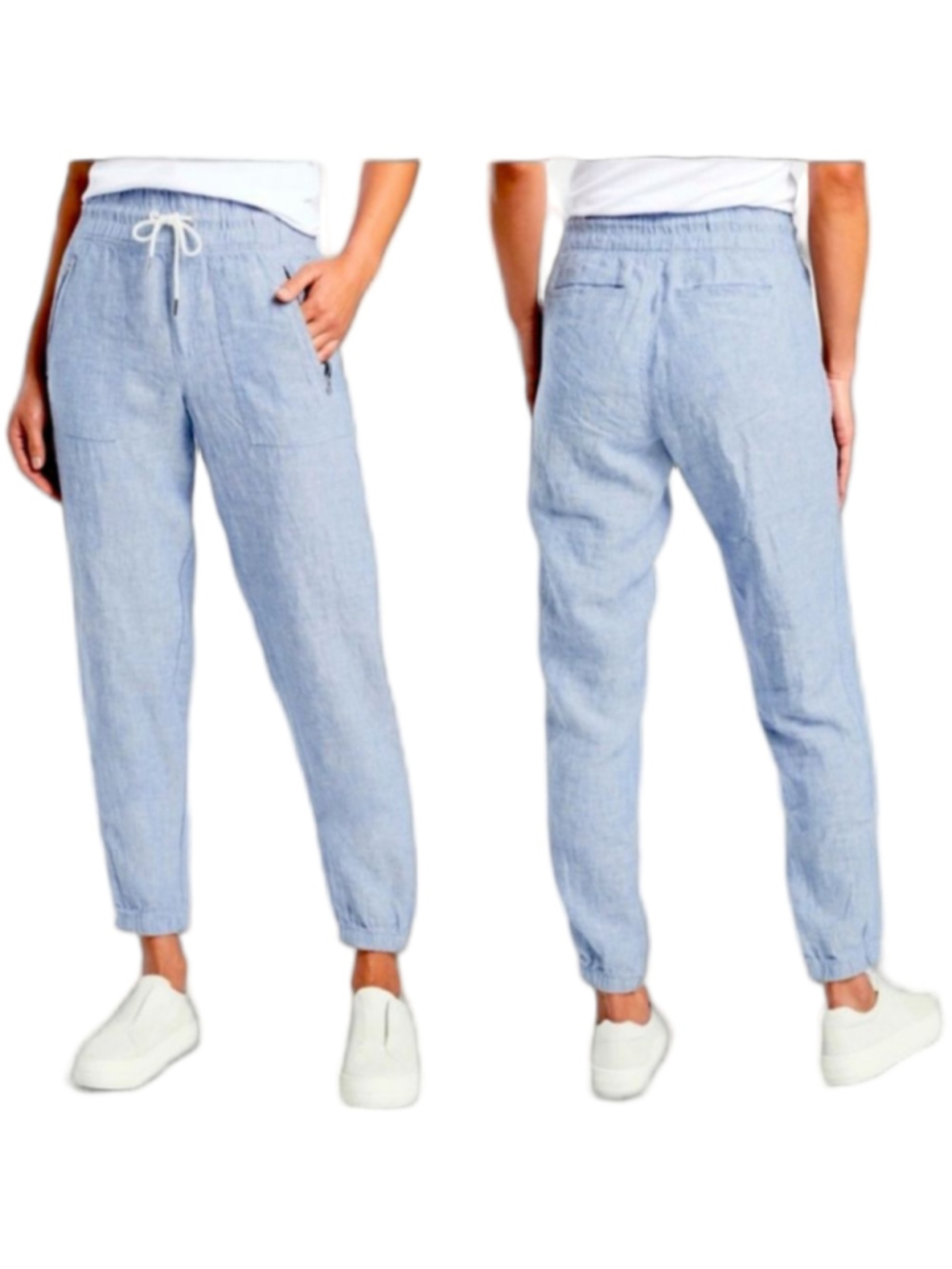 Athleta Cabo Linen Jogger Pants Chambray Blue Size 6